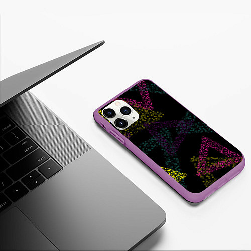 Чехол iPhone 11 Pro матовый Кружки в треугольниках / 3D-Фиолетовый – фото 3