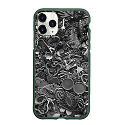 Чехол iPhone 11 Pro матовый Металлические шильдики и брелоки - стимпанк, цвет: 3D-темно-зеленый
