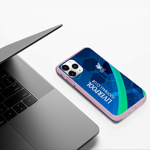 Чехол iPhone 11 Pro матовый Ливерпуль Синяя абстракция / 3D-Розовый – фото 3