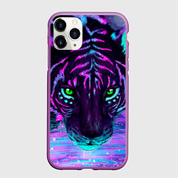 Чехол iPhone 11 Pro матовый Светящийся неоновый тигр, цвет: 3D-фиолетовый