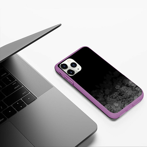 Чехол iPhone 11 Pro матовый Листва на темном фоне / 3D-Фиолетовый – фото 3