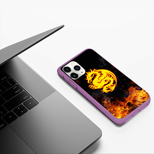 Чехол iPhone 11 Pro матовый Огнедышащий дракон и пламя / 3D-Фиолетовый – фото 3