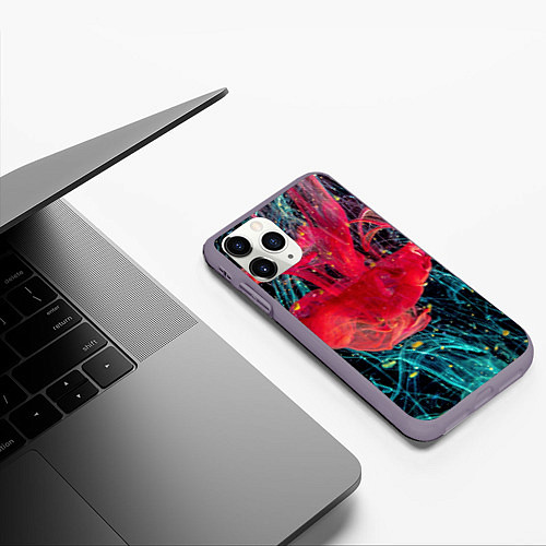 Чехол iPhone 11 Pro матовый Абстрактный всплеск розовой и голубой красок / 3D-Серый – фото 3