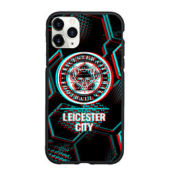 Чехол iPhone 11 Pro матовый Leicester City FC в стиле glitch на темном фоне, цвет: 3D-черный