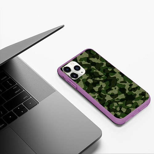 Чехол iPhone 11 Pro матовый Камуфляж зелёного цвета / 3D-Фиолетовый – фото 3