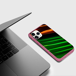 Чехол iPhone 11 Pro матовый Абстрактные зелёные и оранжевые поверхности, цвет: 3D-малиновый — фото 2
