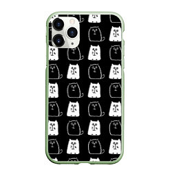 Чехол iPhone 11 Pro матовый Милые Чёрные и Белые Коты, цвет: 3D-салатовый