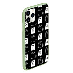 Чехол iPhone 11 Pro матовый Милые Чёрные и Белые Коты, цвет: 3D-салатовый — фото 2
