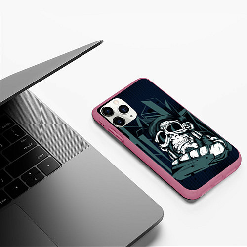 Чехол iPhone 11 Pro матовый Страшная обезьяна -путешественник / 3D-Малиновый – фото 3