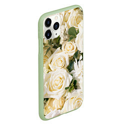 Чехол iPhone 11 Pro матовый Белые Розы, беззащитны шипы, цвет: 3D-салатовый — фото 2