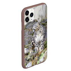 Чехол iPhone 11 Pro матовый Снежный барс среди скал, цвет: 3D-коричневый — фото 2