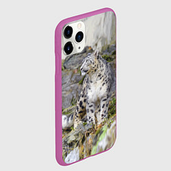 Чехол iPhone 11 Pro матовый Снежный барс среди скал, цвет: 3D-фиолетовый — фото 2