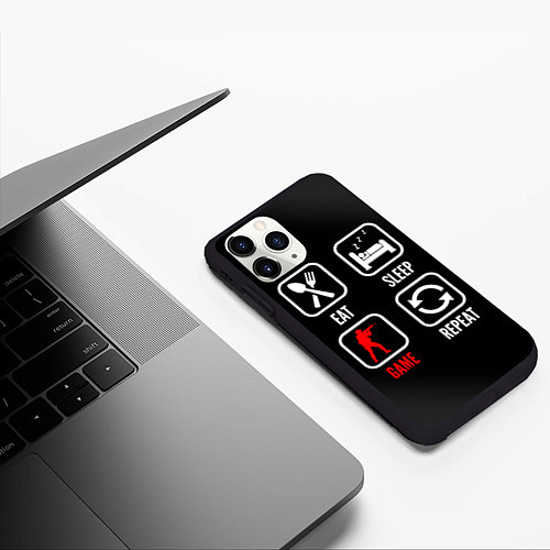 Чехол iPhone 11 Pro матовый Eat, sleep, Counter Strike, repeat / 3D-Черный – фото 3
