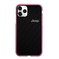 Чехол iPhone 11 Pro матовый Jeep карбон, цвет: 3D-малиновый