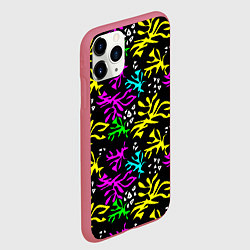 Чехол iPhone 11 Pro матовый Неоновый абстрактный узор на черном фоне, цвет: 3D-малиновый — фото 2