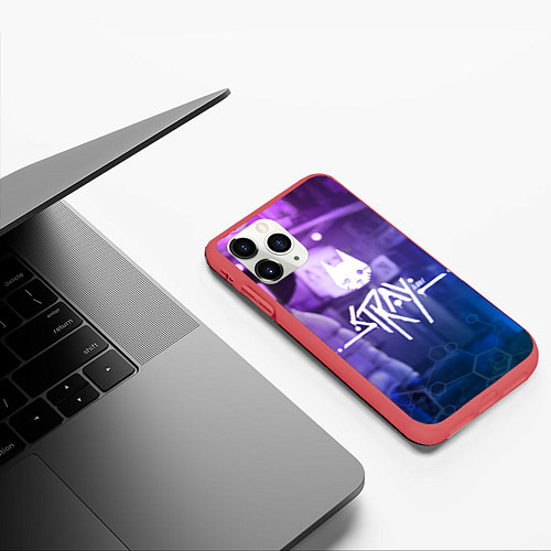 Чехол iPhone 11 Pro матовый Stray - мордочка - neon / 3D-Красный – фото 3