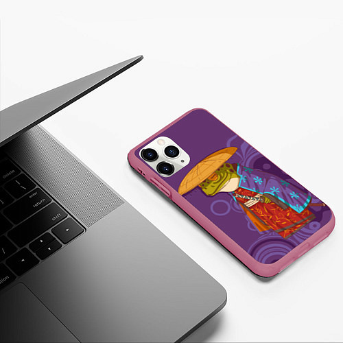 Чехол iPhone 11 Pro матовый Лягуха-самурай на фиолетовом фоне / 3D-Малиновый – фото 3