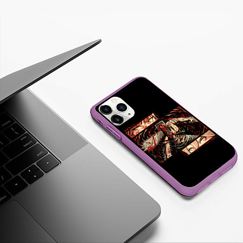 Чехол iPhone 11 Pro матовый Взгляды Макимы и Пауэр - Человек бензопила / 3D-Фиолетовый – фото 3