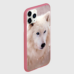 Чехол iPhone 11 Pro матовый Белый зимний волк, цвет: 3D-малиновый — фото 2