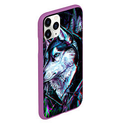 Чехол iPhone 11 Pro матовый Волк - глитч, цвет: 3D-фиолетовый — фото 2
