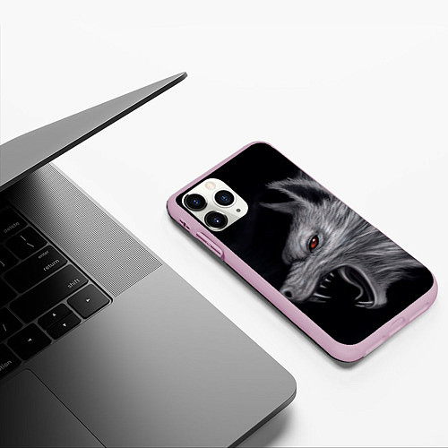 Чехол iPhone 11 Pro матовый Агрессивный волк / 3D-Розовый – фото 3