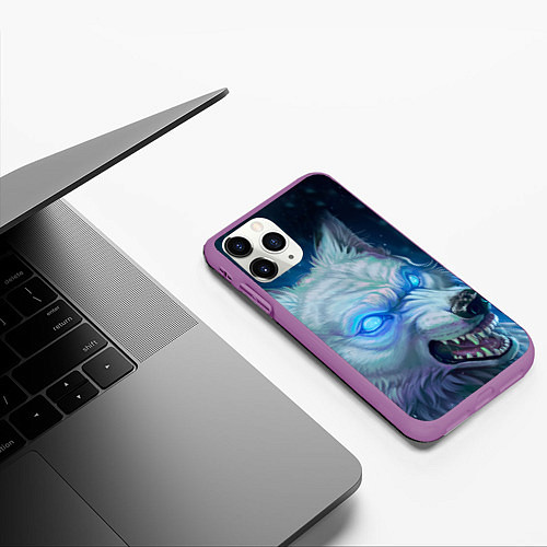 Чехол iPhone 11 Pro матовый Ледяной волк / 3D-Фиолетовый – фото 3