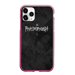 Чехол iPhone 11 Pro матовый Phasmophobia пентаграмма и крест на сером фоне, цвет: 3D-малиновый