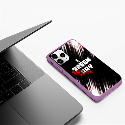 Чехол iPhone 11 Pro матовый Green day - абстракция / 3D-Фиолетовый – фото 3