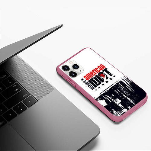 Чехол iPhone 11 Pro матовый Green day american idiot - rock / 3D-Малиновый – фото 3