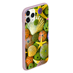 Чехол iPhone 11 Pro матовый Композиция из морских звёзд и ракушек, цвет: 3D-розовый — фото 2