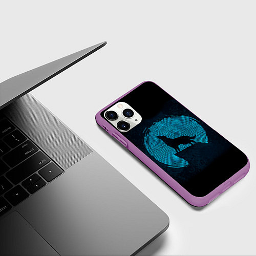 Чехол iPhone 11 Pro матовый Силуэт волка / 3D-Фиолетовый – фото 3