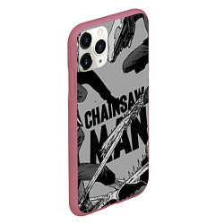 Чехол iPhone 11 Pro матовый Chainsaw man comix, цвет: 3D-малиновый — фото 2