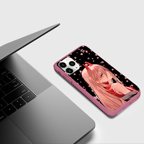 Чехол iPhone 11 Pro матовый Power Chainsaw Man иероглифы / 3D-Малиновый – фото 3