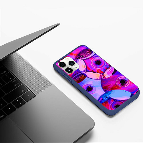 Чехол iPhone 11 Pro матовый Диски CD - паттерн / 3D-Тёмно-синий – фото 3