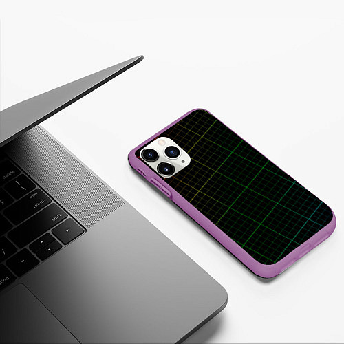 Чехол iPhone 11 Pro матовый Радужная сетка - текстура / 3D-Фиолетовый – фото 3
