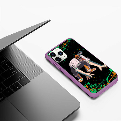 Чехол iPhone 11 Pro матовый Дэндзи на корточках / 3D-Фиолетовый – фото 3