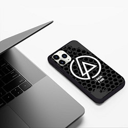 Чехол iPhone 11 Pro матовый Linkin Park glitch на темном фоне, цвет: 3D-черный — фото 2
