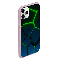 Чехол iPhone 11 Pro матовый Разлом зеленых неоновых плит - геометрия, цвет: 3D-розовый — фото 2