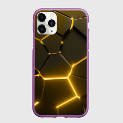 Чехол iPhone 11 Pro матовый Золотые неоновые геометрические плиты, цвет: 3D-фиолетовый
