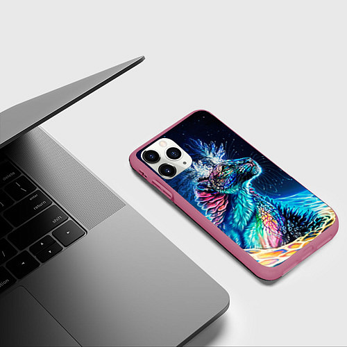 Чехол iPhone 11 Pro матовый Неоновый сказочный леопард / 3D-Малиновый – фото 3