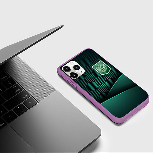 Чехол iPhone 11 Pro матовый Зеленый герб России / 3D-Фиолетовый – фото 3