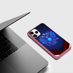 Чехол iPhone 11 Pro матовый Синий неоновый герб России, цвет: 3D-малиновый — фото 2