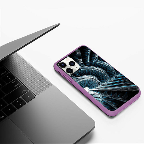 Чехол iPhone 11 Pro матовый Кибернетический абстрактный тоннель / 3D-Фиолетовый – фото 3