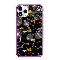 Чехол iPhone 11 Pro матовый Надписи Porn Hub - снежинки, цвет: 3D-фиолетовый