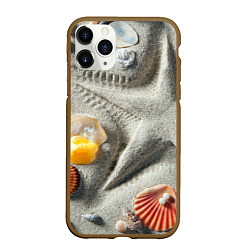 Чехол iPhone 11 Pro матовый Звезда из песка, ракушки и две жемчужины, цвет: 3D-коричневый