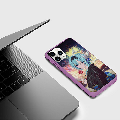 Чехол iPhone 11 Pro матовый Genshin Impact - Eula Inazuma / 3D-Фиолетовый – фото 3
