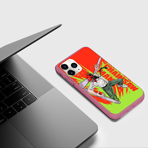 Чехол iPhone 11 Pro матовый Человек-бензопила : Дэндзи резня / 3D-Малиновый – фото 3