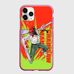 Чехол iPhone 11 Pro матовый Человек-бензопила : Дэндзи резня, цвет: 3D-малиновый