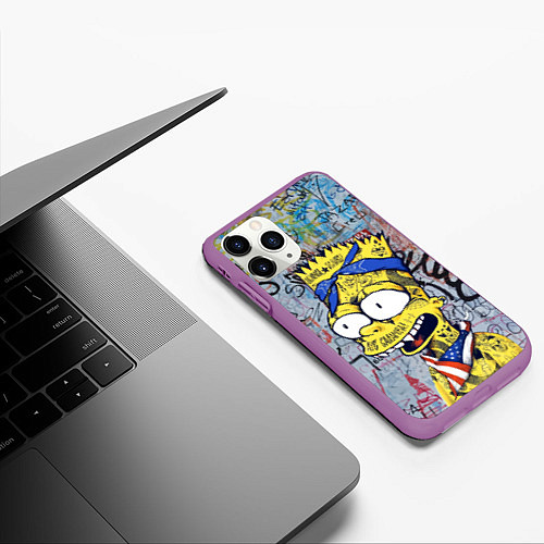 Чехол iPhone 11 Pro матовый Кульный Барт Симпсон весь в тату - Hype / 3D-Фиолетовый – фото 3