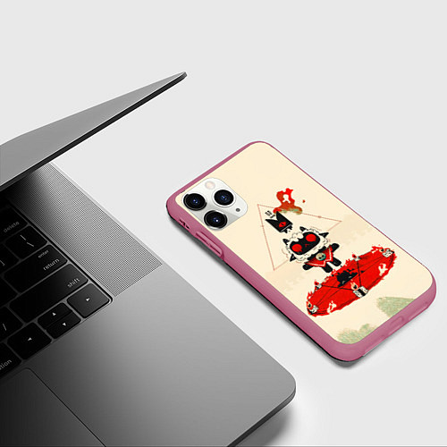 Чехол iPhone 11 Pro матовый Cult of the lamb art / 3D-Малиновый – фото 3
